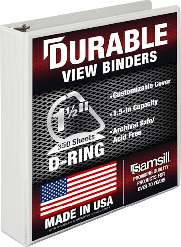 Samsill Durable 1.5 inch 3 Ring Binder, D Ring Binder, 100% Recycled Chipboard, White - color: White, size: 1 Pack, style: 1.5 Inch