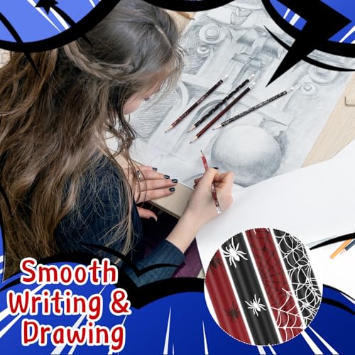 Teling 48 Pcs Spider Pencils Theme Party Favors Fun Spider Web Pencils in Bulk with Eraser Wooden Number 2 Graphite Stationery Kits for Students Back to School Classroom Birthday Supplies - style: Spider Theme