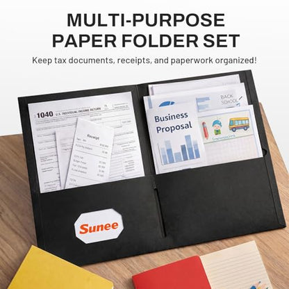 SUNEE Folders with Pockets(25 Pack, Black), 2 Pocket Folders Fit Letter Size Paper, Paper File Folder for School Office Home Bussiness - color: Black