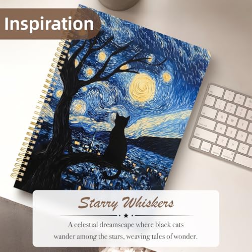 Cute Spiral Notebook journal A4 Aesthetic Pretty Design for Women Girls Kawaii with Pocket, 8.5 x 11 inch, Graph, Cat Galaxy - color: Cat Galaxy, style: Graph