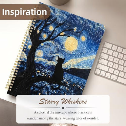 Cute Spiral Notebook journal A4 Aesthetic Pretty Design for Women Girls Kawaii with Pocket, 8.5 x 11 inch, Graph, Cat Galaxy - color: Cat Galaxy, style: Graph