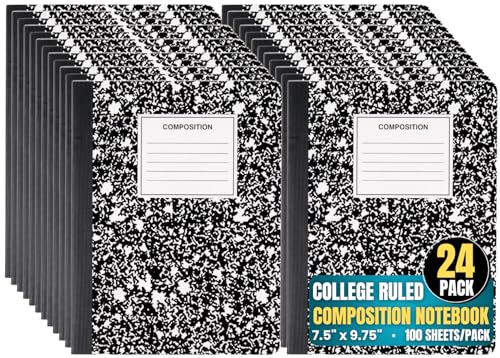 1InTheOffice Composition Notebook College Ruled, Notebooks for School, Black, 9.75" x 7.5", 24 Pack