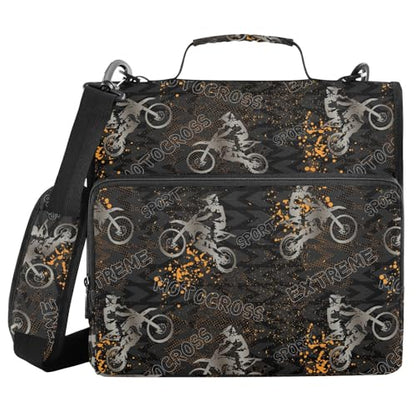 Motorcycle 3 D-Ring Binder Bag Multi-Pocket Zipper Organizer | with Handle and Detachable Shoulder Strap Holds 500 Sheets for School Office Supplies - color: Dhb-109
