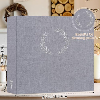 Lanpn Photo Album Scrapbook 12x12, Linen Cover Wreath Design Top Load 3 Ring Folder Binder Photobook Photo Book 12 x 12 inch with 30 Plastic Sleeves 60 Pages Grey - color: Grey, size: 12x12"