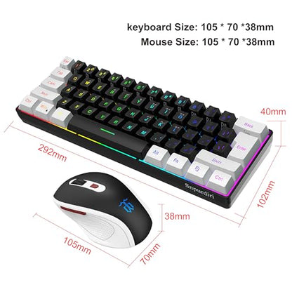 Snpurdiri 2.4G Wireless Gaming Keyboard and Mouse Combo, Include Small 60% Merchanical Feel Keyboard, Ergonomic Design Mini Wireless Mouse(White and Black) - color: White Black Combo