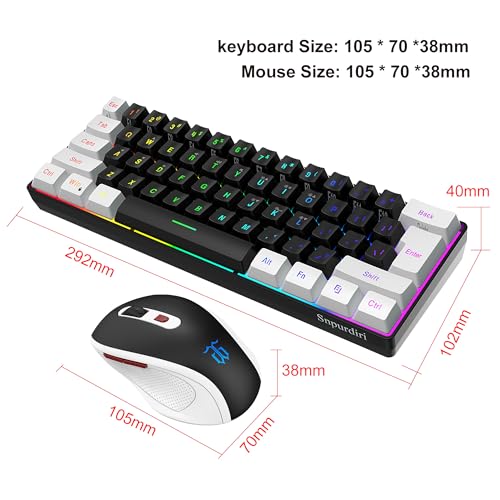 Snpurdiri 2.4G Wireless Gaming Keyboard and Mouse Combo, Include Small 60% Merchanical Feel Keyboard, Ergonomic Design Mini Wireless Mouse(White and Black) - color: White Black Combo