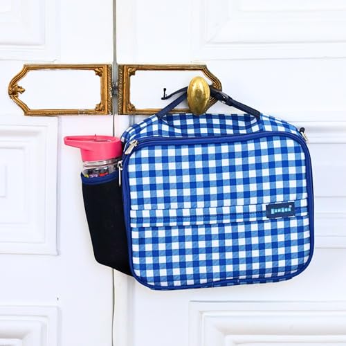 Yumbox Kids Insulated Lunch Bag, Fits Lunch Box & Bottle, Vichy Blue | Holds Lunch Box & Water Bottle | 3 Ways to Carry | Insulated EVA Lining | Wipe-Clean Fabric | Lightweight Design - color: Vichy Blue