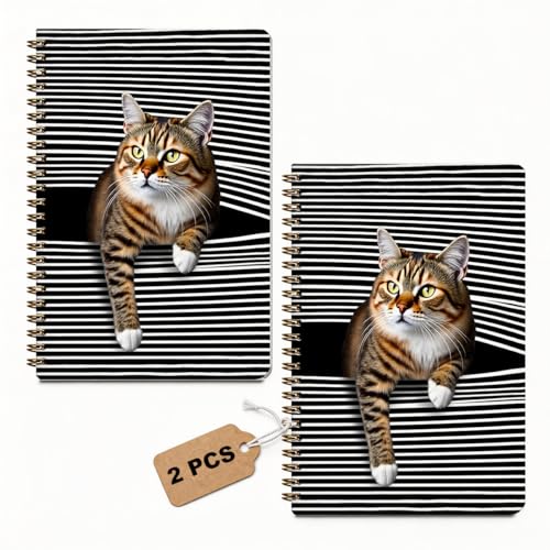 2 Pcs Cat Gifts Spiral Notebook, Funny Cats College Ruled Spiral Notebook, Cats Notebooks, 160 Ruled Pages Hardcover Journals for Writing Office, Cat Lover Gifts for Women Mom Friend - color: Multicolour 0036