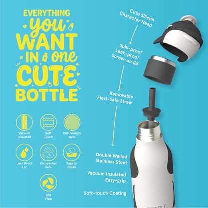 asobu Bestie Bottle Limited Edition Collectible Kids Water Bottle with Animal Character Lid 16oz (460ml) Insulated Stainless Steel, Leakproof, Reusable with Straw Fun Gift for Girls & Boys - color: GUS THE KILLER WHALE