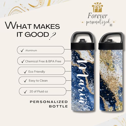 Custom Leakproof Water Bottle 20oz| Gym Tumblers| Running Cup| Adult Tumbler| Marble Sport Bottle (Blue and Gold) - color: Blue and Gold