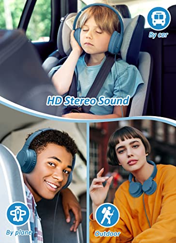 DyBaxa Kids Headphones Wired, Foldable On Ear Headset, Volume Limiter 94dB, Over-Ear Headphones for Kids School Online Classes Travel Children, 3.5mm Jack Compatible Smartphones Tablet, Dark Blue - color: Pacific Blue