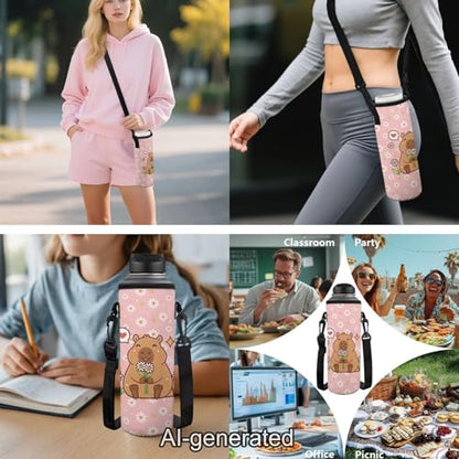 Kawaii Capybara 5 Piece School Bag Set for Kids with Lunch Bag Pencil Case and Water Bottle Carrier Backpack for Elementary School and Travel - color: Kawaii Capybara