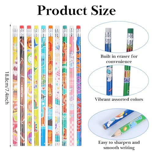 180 Pcs Colorful Wooden Pencils with Erasers, No.2 HB Multicolor Pencils Bulk for Learning Supplies, Rewards, Teacher Gifts & Party Favors