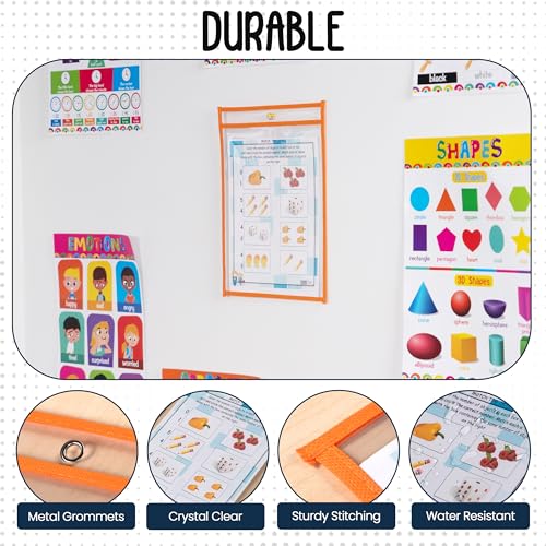 Essex Wares - 6 Pack, Orange, Dry Erase Pocket Document Protectors, 10" Wide x 13.5" Tall - Dry Erase Clear Plastic Sleeves - Reusable & Easy Erase Plastic Invoice Holders, Water-Resistant & Durable - color: Orange