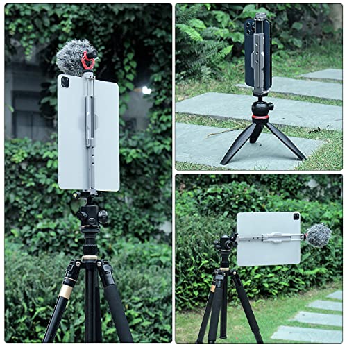 Full Metal Tablet Tripod Mount 7.9 -12.9 Inch Tablet Holder Horizontally & Vertically Position with 1 Rotatable Cold Shoe, 2 Arca Swiss Plate for iPad Video Camera Vlog Shooting Live Streaming