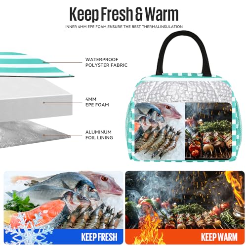 douyadady Lunch Bag Women/Men Lunch Box Women/Men (Baby blue+White Stripes) | Spacious Lightweight Waterproof Sturdy Durable Great Value For Office Work School Picnic Travel - color: Baby blue+White Stripes