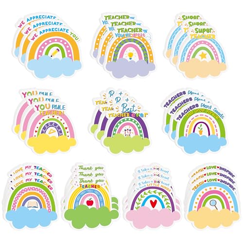 Xqumoi 30 Pack Boho Rainbow Teacher Sticky Notes - Spring Self Sticky Notepads Writing Memo Pads Teacher Appreciation Gift Back to School Office Supplies Birthday Party Favors Goodies Bag Fillers - style: Boho Rainbow (Teacher)