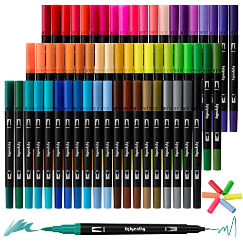 Eglyenlky 60 Coloring Pens for Adult Coloring Books, Dual Tip Brush Pens, Felt Markers with Fine and Brush Watercolor Marker Set for Kid Adult Artist Drawing - color: 60 Colors-Black