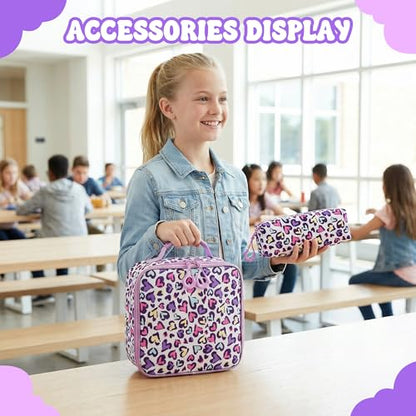 Kids Rolling Backpack with Wheels,3PCS Kids Trolley School Bag Set with Lunch Box & Pencil Case,Bookbag for Elementary School Travel - color: Purple Multicolor Love