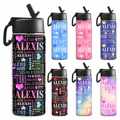 MyPupSocks Custom Water Bottle for Kids, Personalized Kids Water Bottle with Name, 18oz Stainless Steel Insulated Water Bottle with Straw, Leak Proof School Water Bottle for Boys Girls - color: Color 94