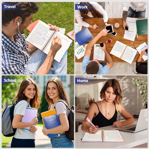 Hardcover Spiral Notebook Journal with Removable PVC Dividers - 8'' x 10'' Large 100 GSM Paper B5 Notebooks with Tabs, 300 Pages Leather 5 Subject Notebook College Ruled for Work School Notes, Blue - color: Blue