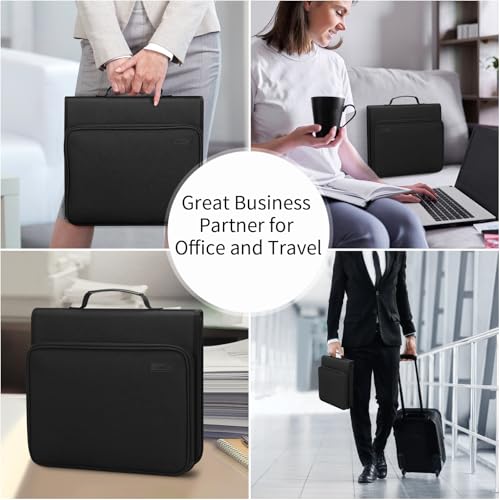 Uquelic Accordion File Organizer Binder with Multi-Pockets, 13 Pockets | Expanding Folders with Handle and Labels, Portable Home Travel Safe Storage for Letter A4 Files and More (Black)