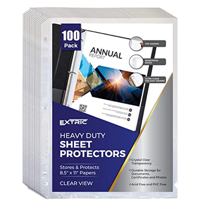 Heavy Duty Sheet Protectors for 3 Ring Binder, 100 Count Clear Page Protectors, Top Loading Plastic Sleeves 8.5 x 11 inch - size: Heavy Duty, 100 Count