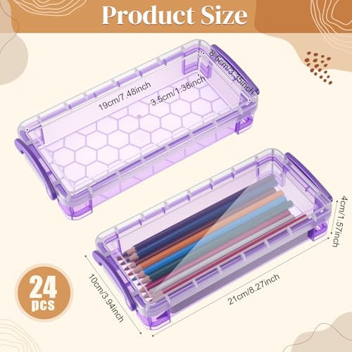 Gueevin 24 Pcs Large Capacity Plastic Pencil Box Clear Plastic Pencil Case Crayon Box with Snap Tight Lid Watercolor Pen Storage Brush Organizer Drawing Tools Container (Dark) - color: Dark