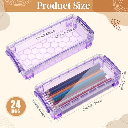 Gueevin 24 Pcs Large Capacity Plastic Pencil Box Clear Plastic Pencil Case Crayon Box with Snap Tight Lid Watercolor Pen Storage Brush Organizer Drawing Tools Container (Dark) - color: Dark