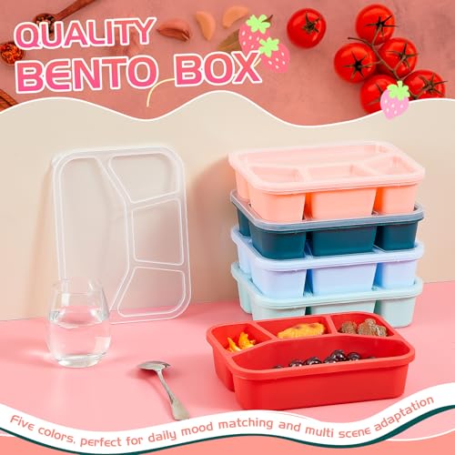 Honeydak 5 Pack Snack Containers 4 Compartment Bento Snack Boxes Reusable Lunchable Containers with Lids Divided Meal Prep Lunch Food Storage Box for School Work Travel(Melon,Mixed) - color: Melon, style: Mixed
