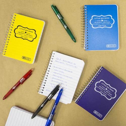 BAZIC PRODUCTS Poly Spiral Wide-Ruled Fat Book, 4 x 5.5 in, 8 Titles | 150 wide-ruled sheets, poly-cover spiral fat book, wire binding, compact 4 x 5.5 in, Durable wipe-clean cover - size: 8-Pack