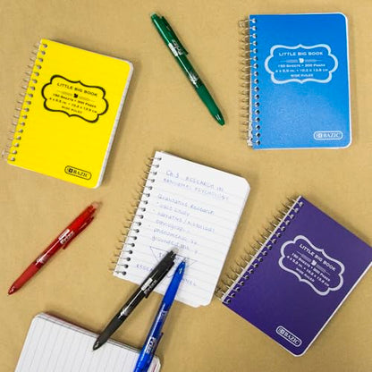 BAZIC PRODUCTS Poly Spiral Wide-Ruled Fat Book, 4 x 5.5 in, 8 Titles | 150 wide-ruled sheets, poly-cover spiral fat book, wire binding, compact 4 x 5.5 in, Durable wipe-clean cover - size: 8-Pack