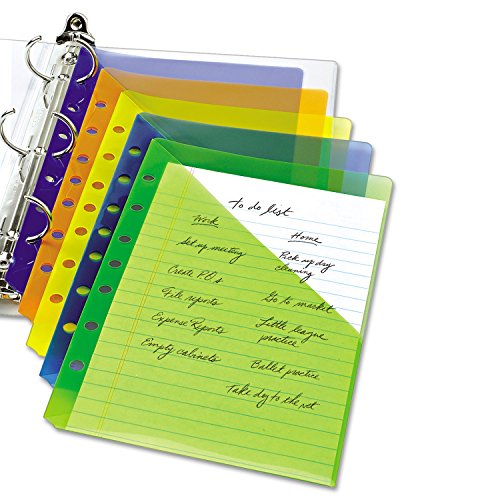 Avery 75307 Small Binder Pockets, Standard, 7-Hole Punched, Assorted, 5 1/2 x 9 1/4, 5/Pack