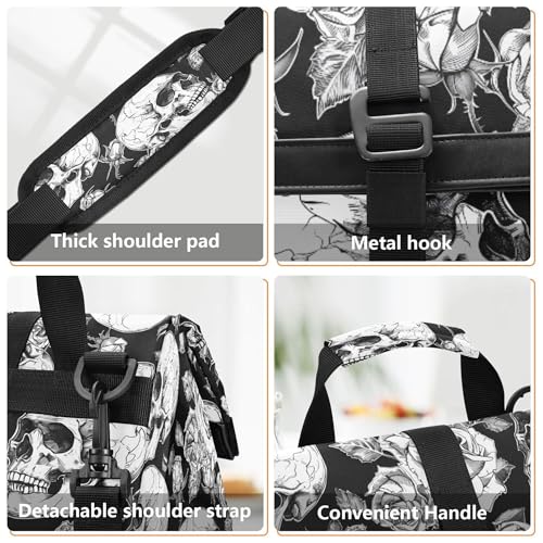 MNSRUU Insulated Lunch Bags Women Men, Skull and Flower Portable Reusable Thermal Meal Tote Cooler Bag Organizer, Adjustable Shoulder Strap, Handle - color: Skulls 050