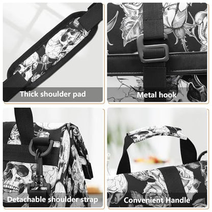 MNSRUU Insulated Lunch Bags Women Men, Skull and Flower Portable Reusable Thermal Meal Tote Cooler Bag Organizer, Adjustable Shoulder Strap, Handle - color: Skulls 050