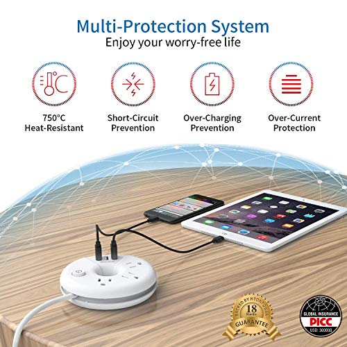NTONPOWER Compact Power Strip with USB Bundle, 3 Outlets 3 USB Portable Desktop Charging Station with 5ft Extension Cord for Office, Home, Hotels, Cruise Ship, Nightstand
