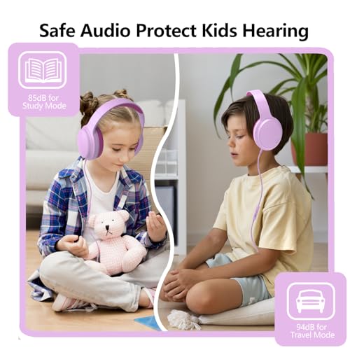 Kids Headphones Wired,Wired Headphones for Kids Over Ear with Microphone,85/94dB Volume Limiter Headphone for Kids Boys Girls Teens Children,3.5mm Wired Foldable Headphone for School/Tablet (Pink) - color: Pink