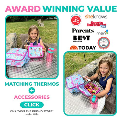 Bento Box with Insulated Lunch Bag Ice Pack Water Bottle for Kids - 5 Compartments, Removable Tray, Meal or Snack Container Girls Toddlers Daycare Pre School, Kindergarten, Pink Purple Fairy Princess - color: Pink Fairy Set