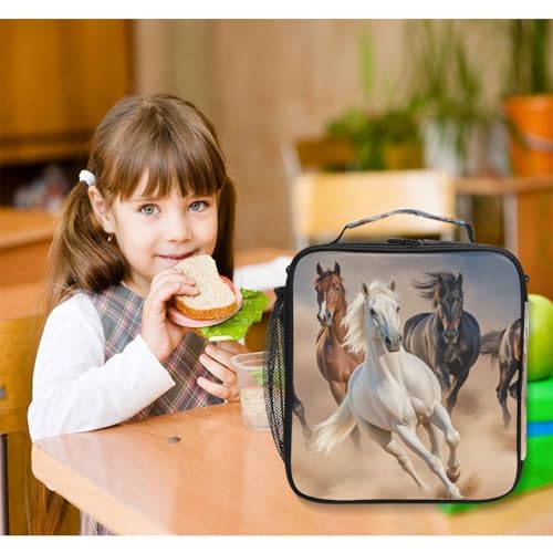 ALAZA Desert Horses Lunch Box Girls Boys Insulated Lunch Bag Reusable Lunch Cooler Tote Kit Freezable Shoulder Strap Waterproof Thermal Meal for School Picnic - color: D09
