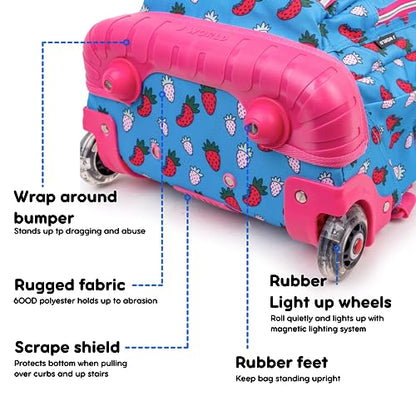J World Lollipop Kids Rolling Backpack & Lunch Bag Set for Elementary School. Carry-On Suitcase with Wheels, Strawberry - color: Strawberry