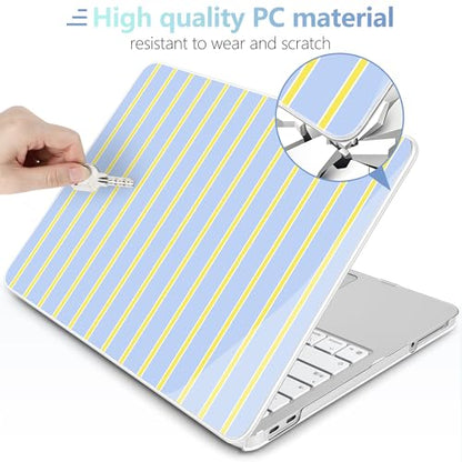 MEEgoodo 4-in-1 Printed Case for MacBook Neo 13 inch 2026 Release Model A3404, Laptop Hard Shell Cases with Keyboard Skin & Screen Protector & Webcam Covers, Yellow&White Stripes - color: Yellow&White Stripes