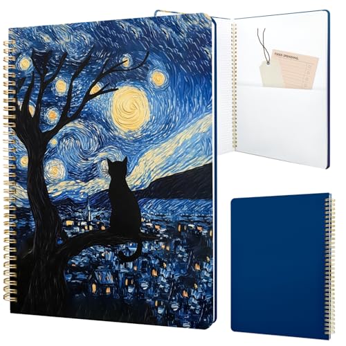Cute Spiral Notebook journal A4 Aesthetic Pretty Design for Women Girls Kawaii with Pocket, 8.5 x 11 inch, Graph, Cat Galaxy - color: Cat Galaxy, style: Graph