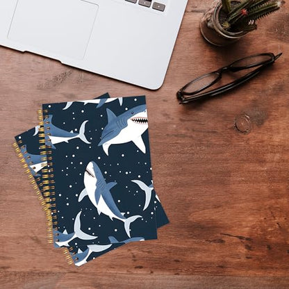 KAOWT Ocean Shark Notebook Journal, Shark Office Supplies Notebooks for Note Taking, Marine Biology Ocean Journal, Beach Gifts, Hardcover Spiral Notebook 5.5x8.3in - color: Summer notbook-black shark