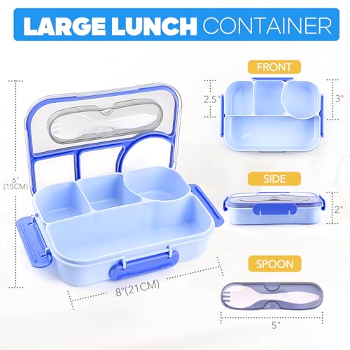 EASYFUN Bento Box Adult, Lunch Box, 4-Compartment Lunch Containers, Drop-Proof, Dishwasher Safe & Made with BPA-Free Materials (Blue) - color: Blue