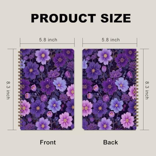 2 Pcs Purple Flower Spiral Notebook, Flower Gifts College Ruled Spiral Notebook, Purple Themed Notebooks, 160 Ruled Pages Hardcover Journals for Writing Office, Flowers Lover Gifts - color: Multicolour 0028