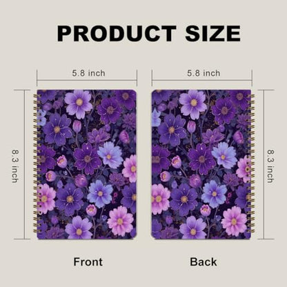2 Pcs Purple Flower Spiral Notebook, Flower Gifts College Ruled Spiral Notebook, Purple Themed Notebooks, 160 Ruled Pages Hardcover Journals for Writing Office, Flowers Lover Gifts - color: Multicolour 0028