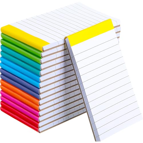 Tenceur 16 Pcs Small Notepads 3'' x 5'' Lined Writing Note Pad - 50 Sheets Per Memo Pad, 80 Gsm Paper Pads, Perforated Mini Pads Pocket Notebook Refills for Taking Notes and Reminders (Vibrant Color) - color: White (Multicolor Top), style: Line