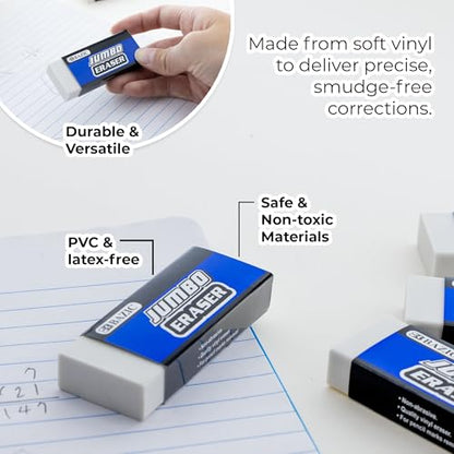 BAZIC Products Jumbo Block Erasers, Latex-Free, PVC-Free, 4 Count, 24-Box | latex-free and PVC-free, large jumbo block erasers, Clean erase, minimal crumbs, school, art, home - size: 24-Pack