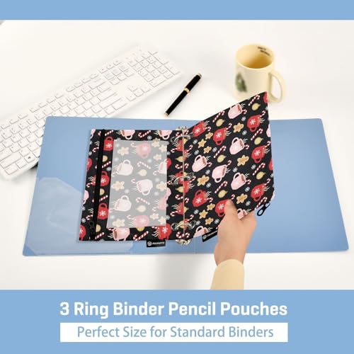 Christmas Snowflakes Pencil Pouches for 3 Ring Binder, Zipper Binder Pencil Case, 2 Pack Clear Window Case Bag for Office Organizers - color: Christmas Snowflakes