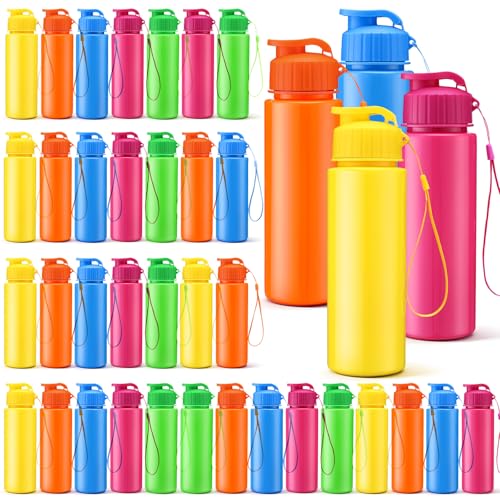 Domensi 50 Pieces Plastic Water Bottle Bulk 17 oz Sports Adults Reusable Large Water Bottles with Leak Proof Flip Top for Adults Fitness (Vivid Colors) - color: Vivid Colors